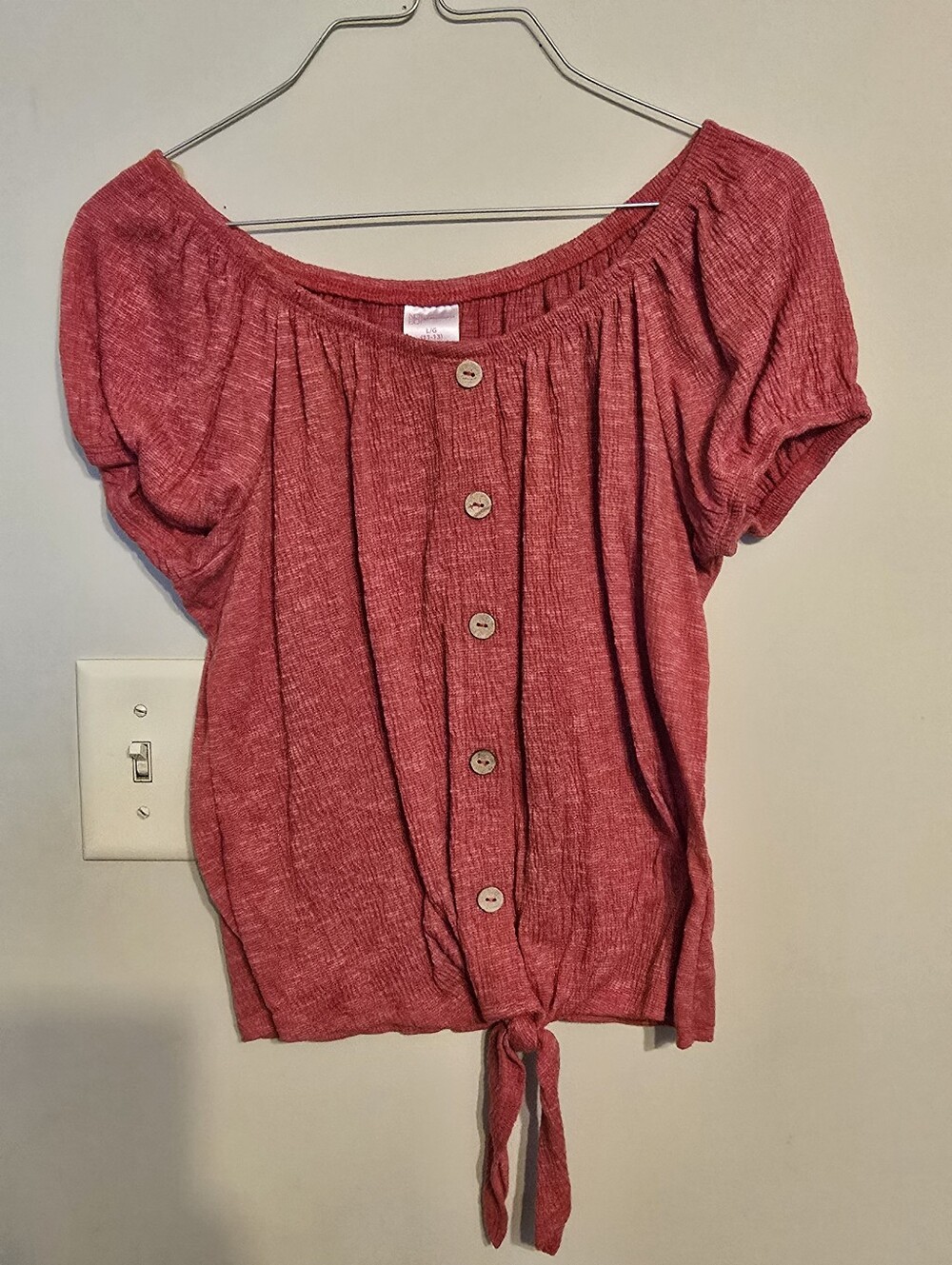No Boundaries Rose Red Button-Front Tie Short Sleeve Top
